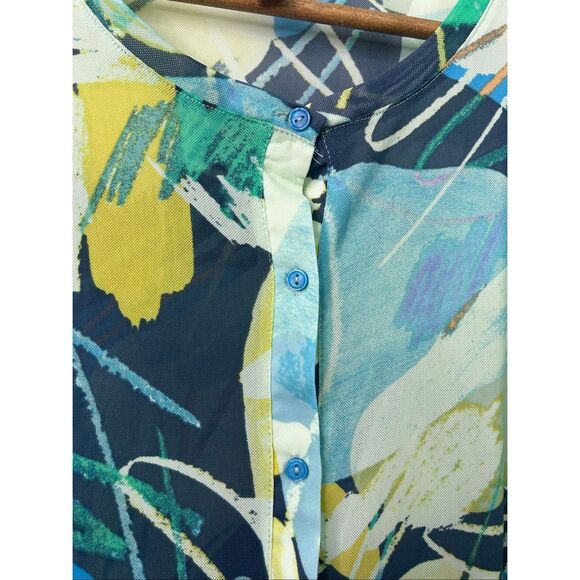 LOGO Layers by Lori Goldstein Women’s Top 1X Abstract Print Sheer Button Front - Picture 5 of 11